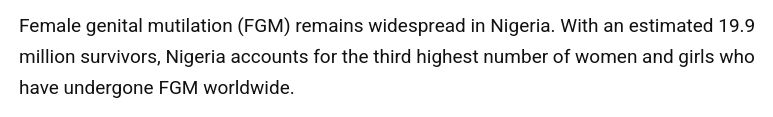 Der Screenshot (https://www.unicef.org/nigeria/press-releases/unicef-warns-fgm-rise-among-young-nigerian-girls) liest sich
"Female genital mutilation (FGM) remains widespread in Nigeria. With an estimated 19.9 million survivors, Nigeria accounts for the third highest number of women and girls who have undergone FGM worldwide."