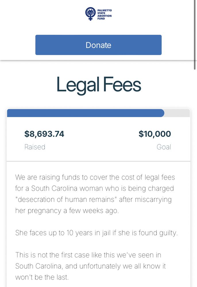 Fundraising page showing $8693 raised toward $10,000 goal 