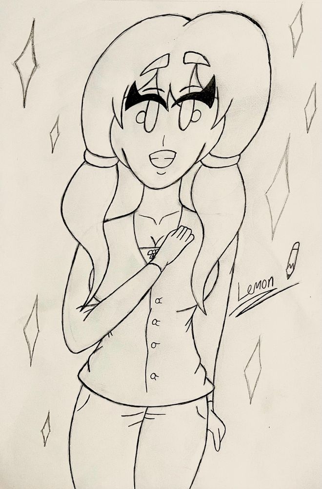 A lineart drawing of my friend’s OC, named Euna as part of an art trade we’re doing.