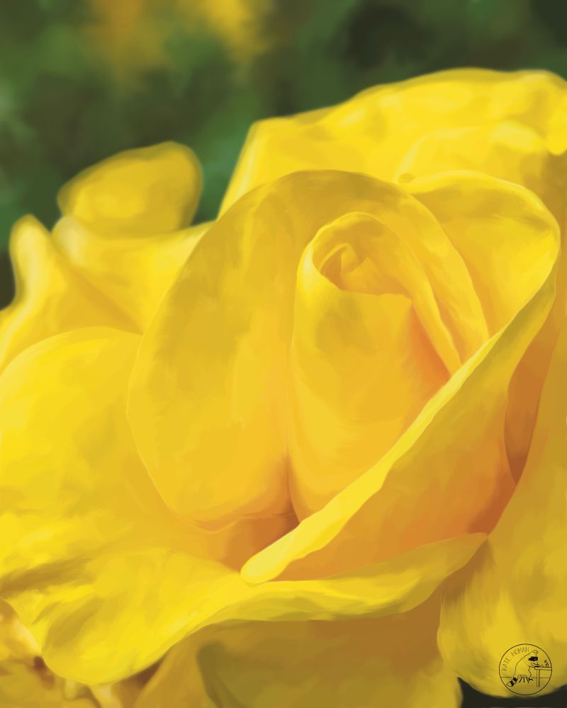Close up digital art of a bright yellow rose.