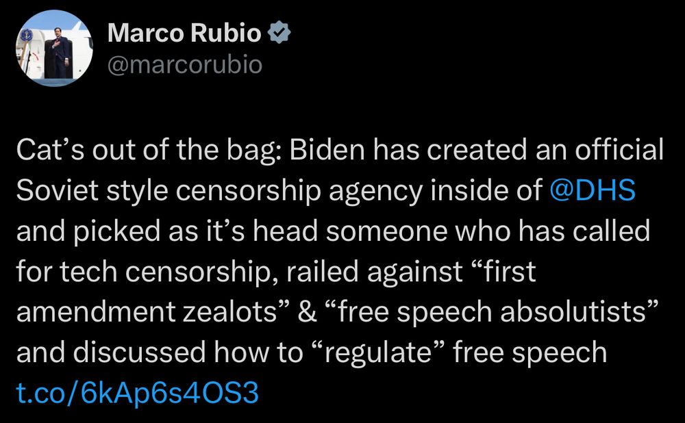 Cat's out of the bag: Biden has created an official Soviet style censorship agency inside of @DHS and picked as it's head someone who has called for tech censorship, railed against "first amendment zealots" & "free speech absolutists" and discussed how to "regulate" free speech
