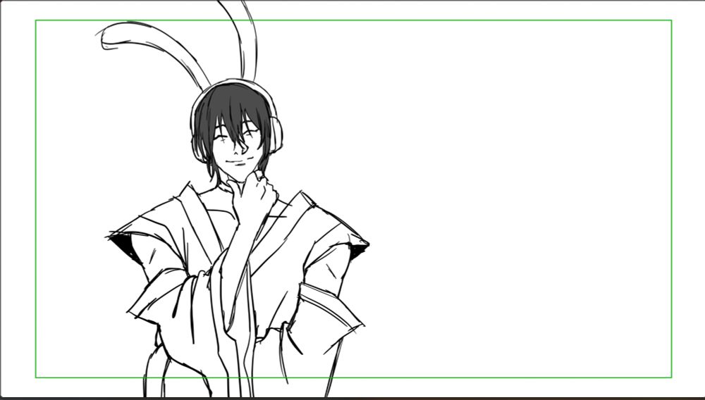 A sketch of Kwang-su posing with his hand on his chin
