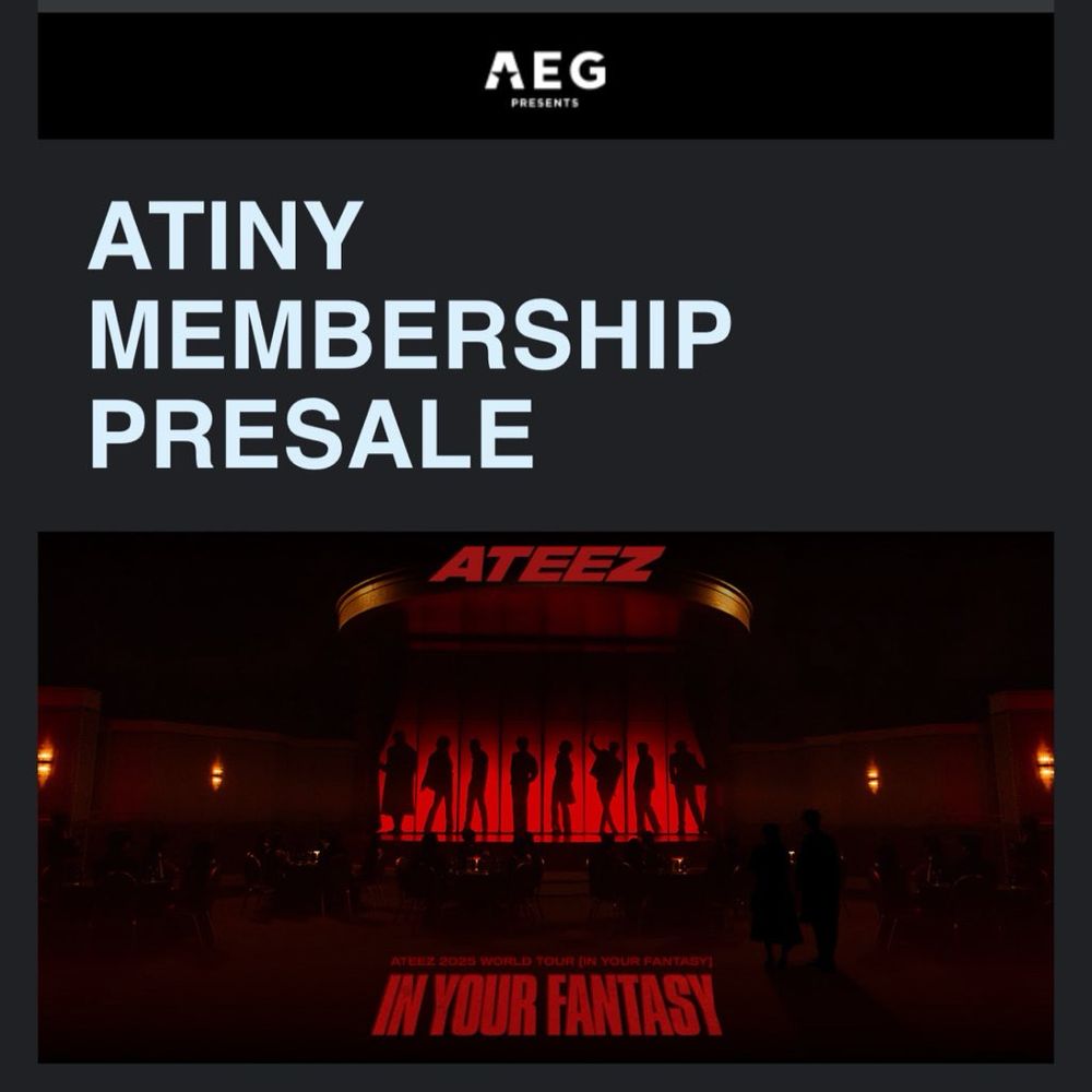A screenshot of an email for ATINY presale for the ATEEZ tour coming up in the summer.