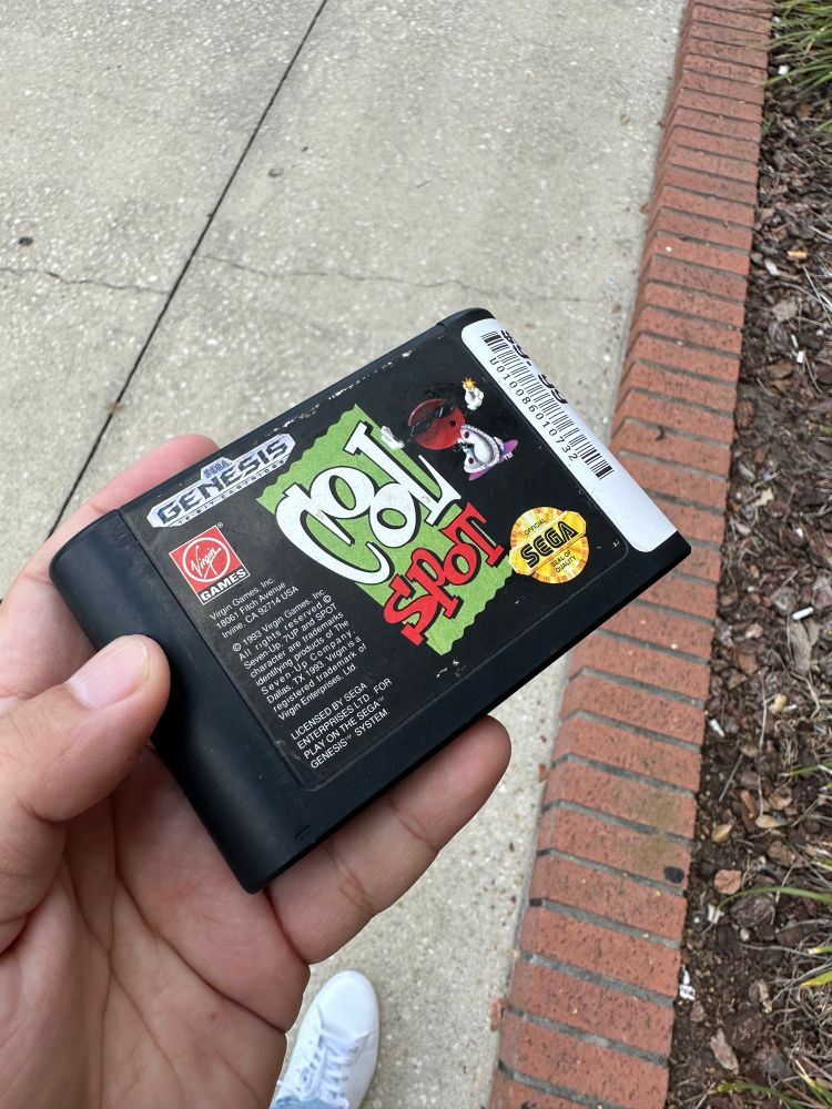 Sega Genesis cartridge for Cool Spot, the 7Up branded retro game platformer from 1993. 

#retrogaming