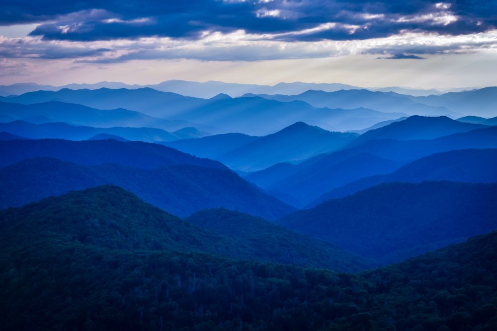The Blue Ridge Mountains with partly cloudy sky