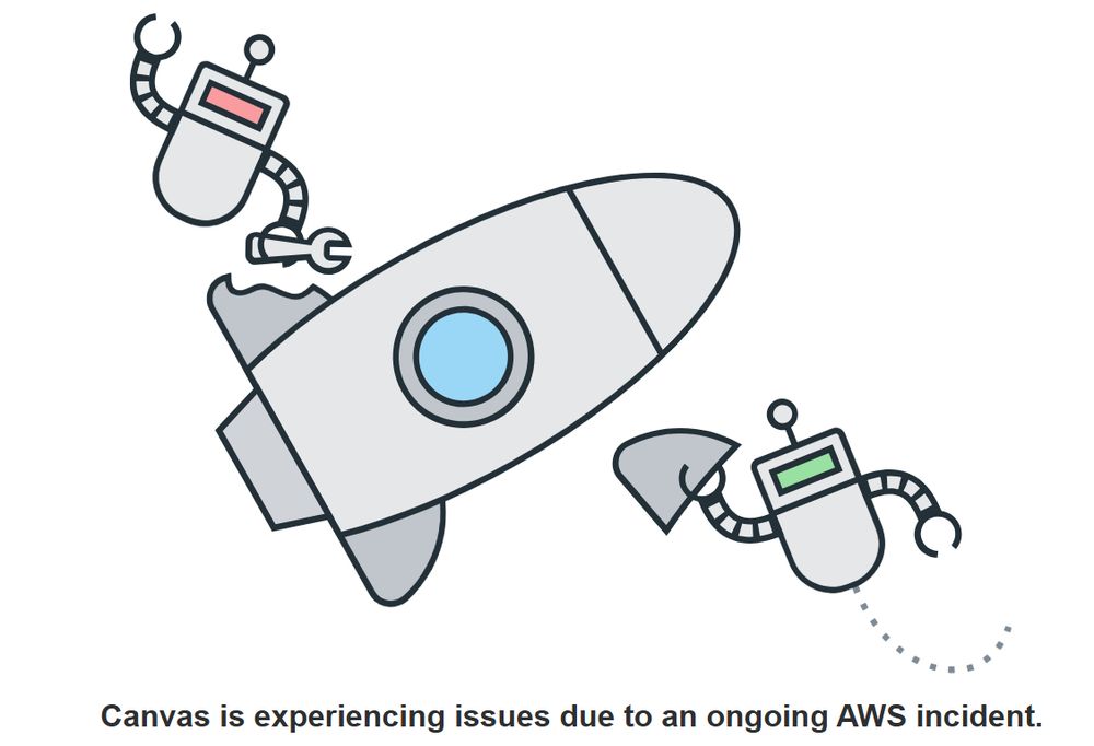 canvas is experiencing issues due to an ongoing AWS incident. 