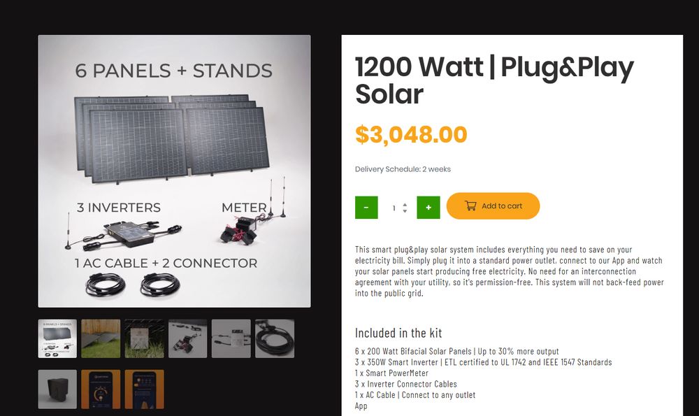 1200 watt plug and play solar. from craftstrom. $3048