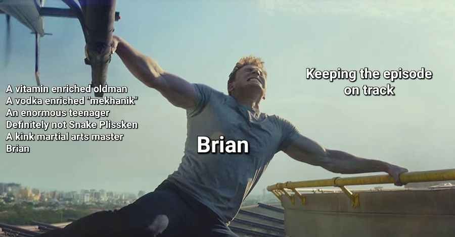 A list of characters on one side, a helipad on the other, captain America holding a helicopter in place. 