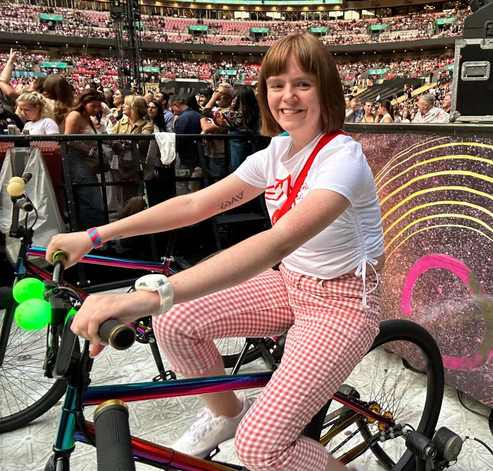 Me smiling on one of the power bikes which power the next show.