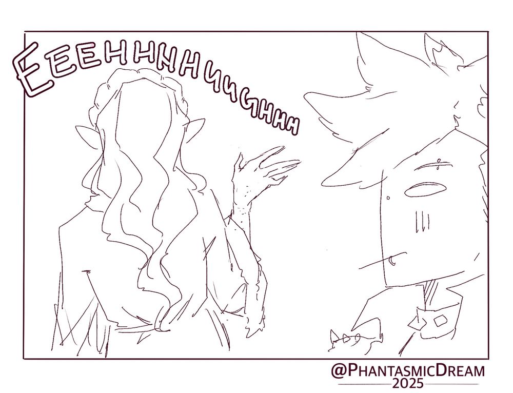 Comic continues, kitten walking away waving his hand saying “eeehhhuughhh” Kit’s side profile in the front of the panel 