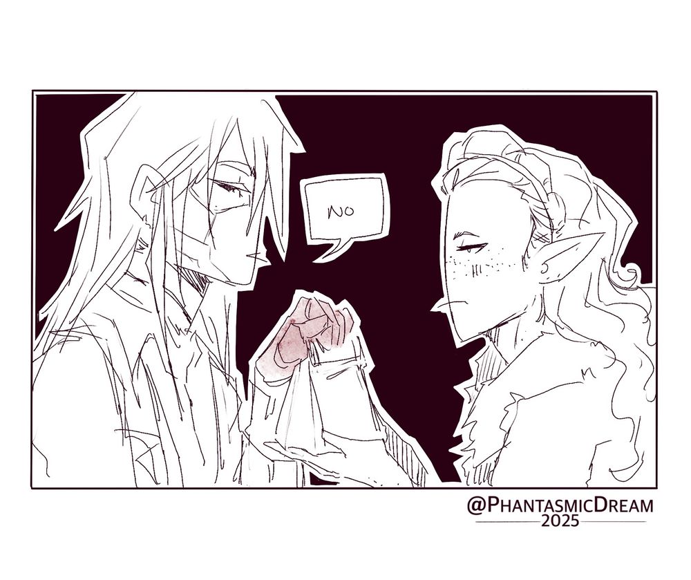 Comic continues mongrel says “no” placing one of the bag of food in kitten’s hands.