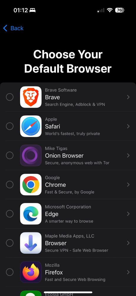 The same “Choose Your Default Browser” step but with the Firefox browser selected. It ends with the Set as Default Browser button.