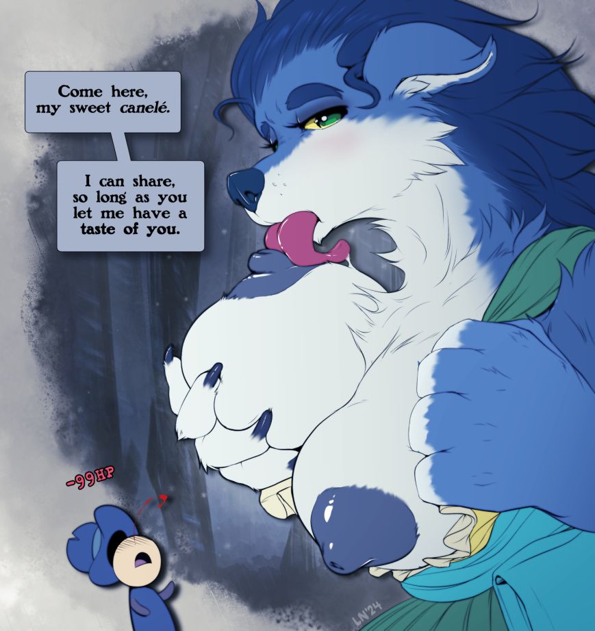 A horny French werewolf licks herself