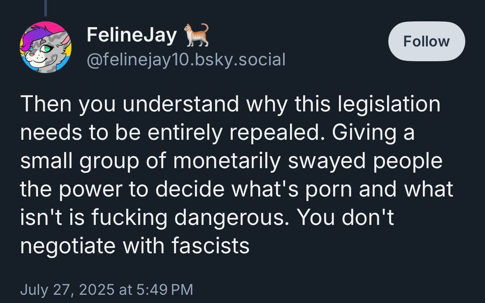Then you understand why this legislation needs to be entirely repealed. Giving a small group of monetarily swayed people the power to decide what's porn and what isn't is fucking dangerous. You don't
negotiate with fascists