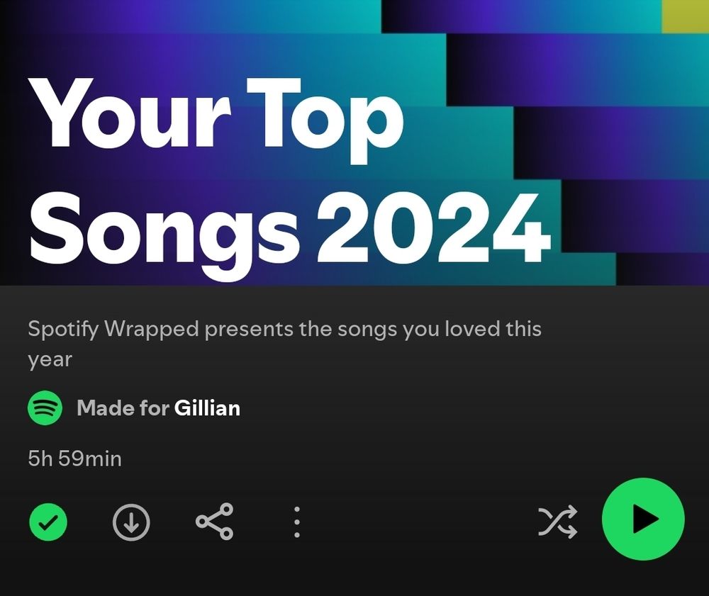 Spotify screenshot of a playlist entitled "Your Top Songs 2024"