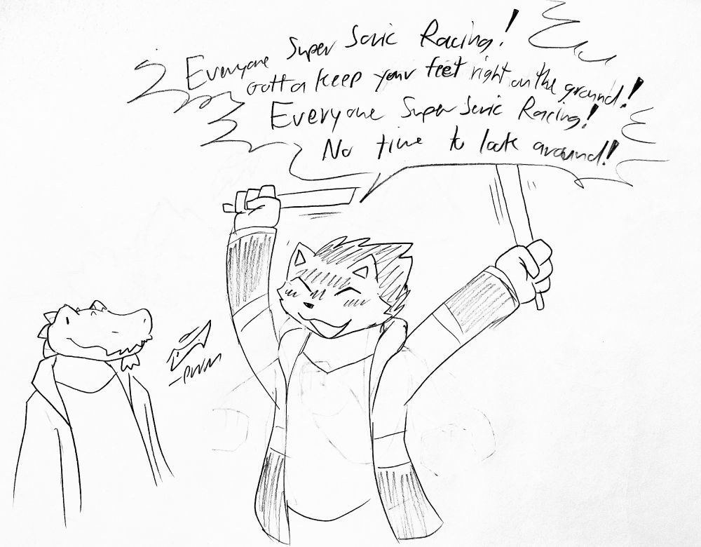 He was watching the Sonic Expo last night and kept singing the Sonic R theme