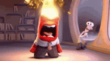 Cartoon character screaming with hair on fire.