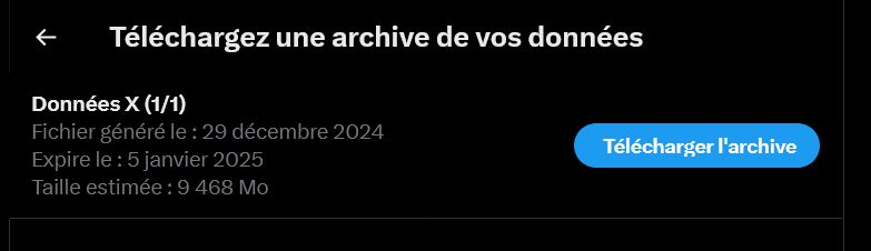 capture d'écran du message dans mes options de demande d'archive pour que je puisse télécharger mon archive 