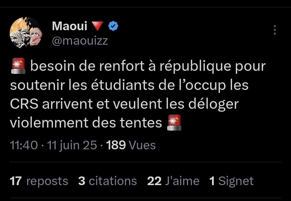 Tweet de Maoui 
Source https://x.com/maouizz/status/1932734572807995393