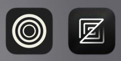 two very similar looking app icons, both featuring multiple white geometric shapes on a black background, making them very difficult to tell apart at a glance.