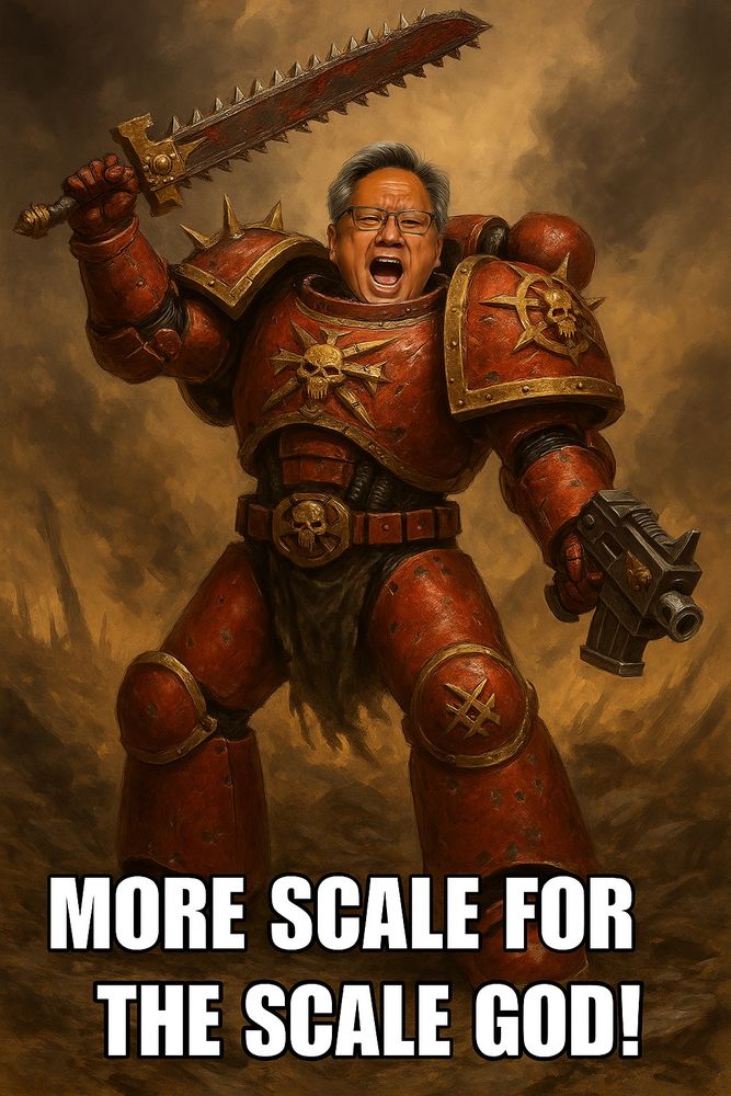 NVidia CEO as a Khorne Space Marine with caption "More Scale for the scale god!"