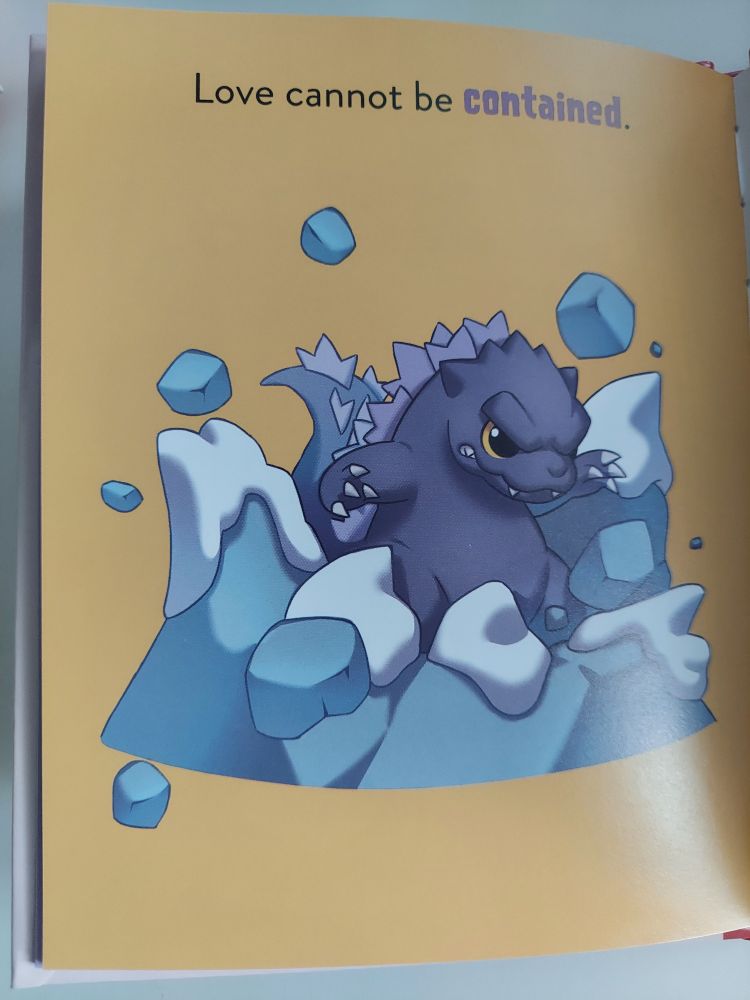 Page that reads "Love cannot be contained", from the Valentine's themed mini book.