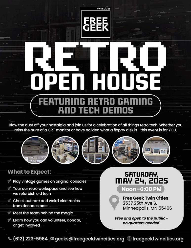Free geek twin cities retro open house on may 24th from noon to 6pm at freegeek