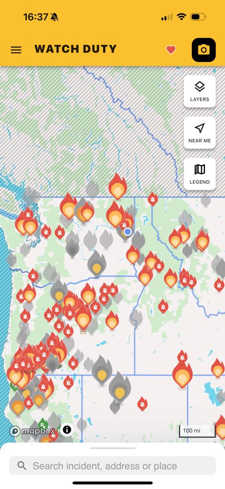 A map showing current active and contained wildfires in the Pacific Northwest (there’s a whole hell of a lot of them)