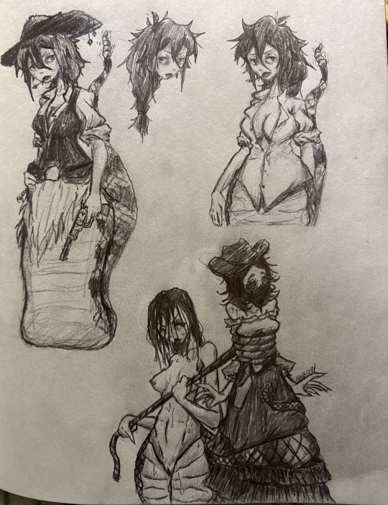doodles and sketches of xin

one full body

one head doodle

a doodle of her in just her white shirt

a fun sketch of xin catching a bandit that interrupted her wash