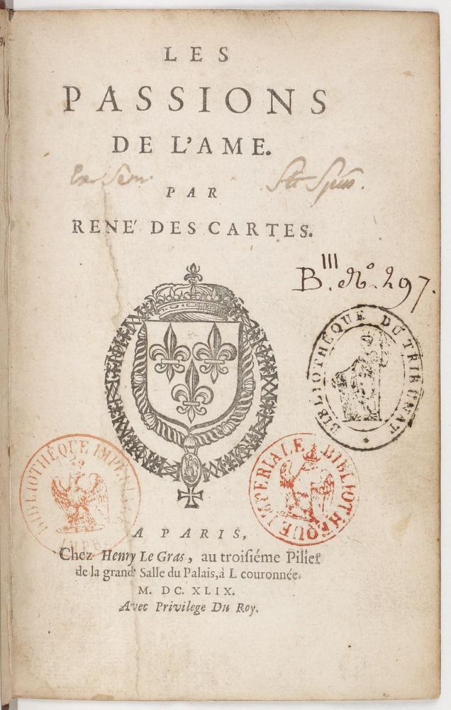 Title page of Descartes On the Passions of the Soul