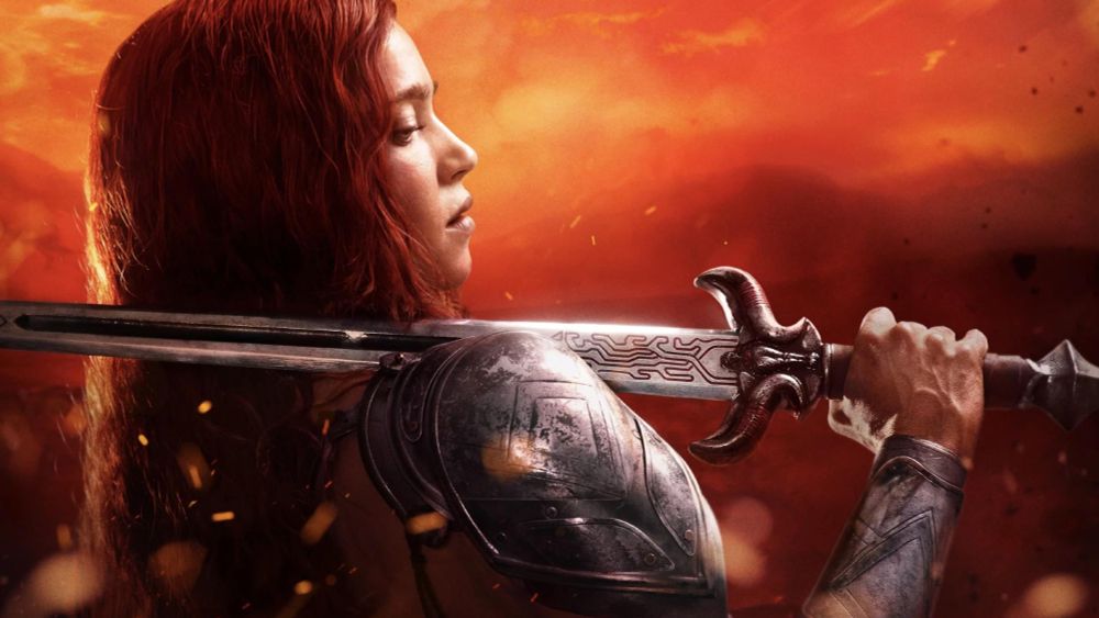 Matilda Lutz as the character Red Sonja from the 2025 eponymous film.