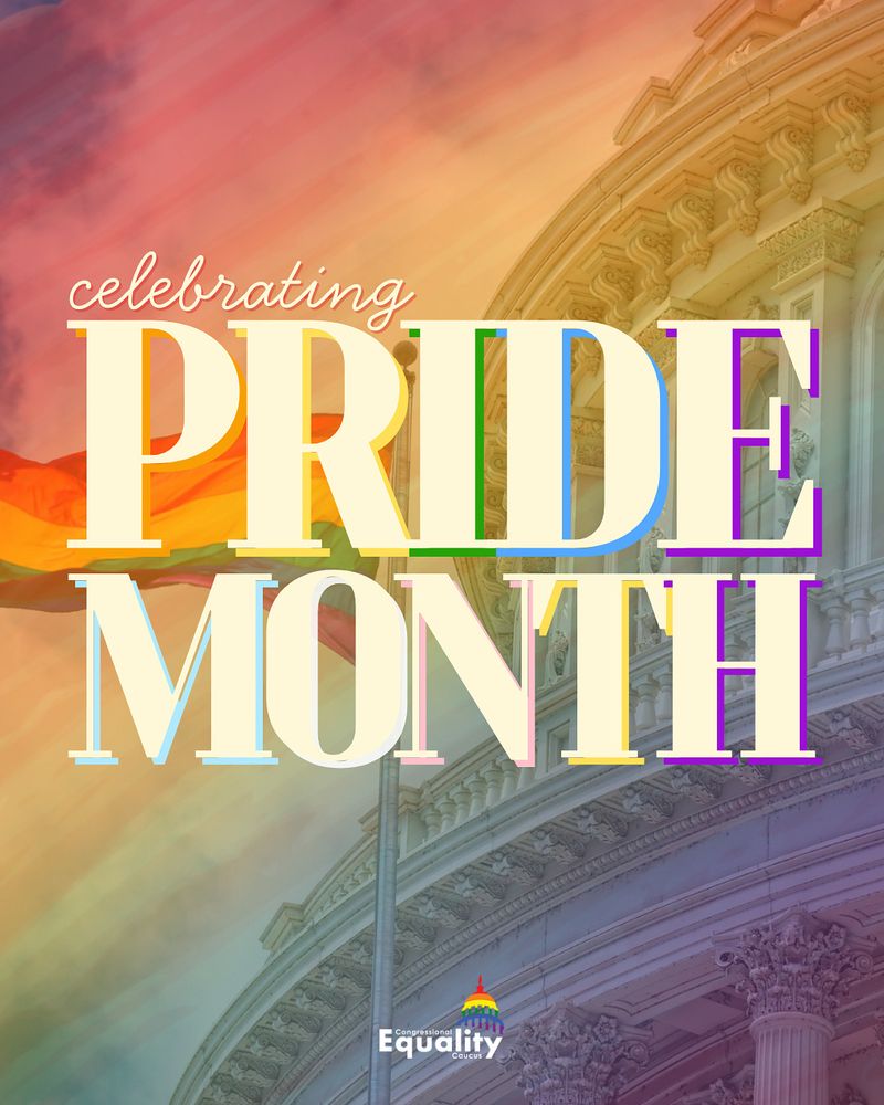 Celebrating Pride Month: IMAGE: Rainbow Pride flag flies in front of the U.S. Capitol. Congressional Equality Caucus logo.