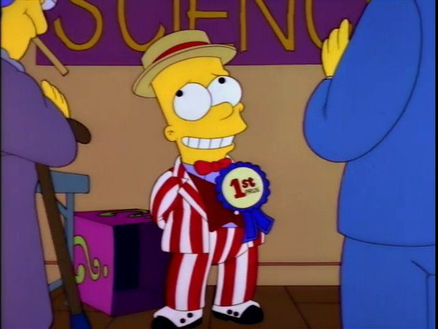 Bart Simpson and his first prize ribbon 