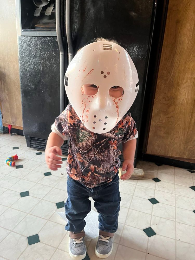My grand nephew dressed as Jason Vorhees. 