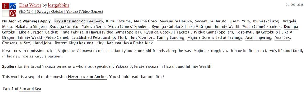 a screenshot of the title and tag list of the linked work on AO3