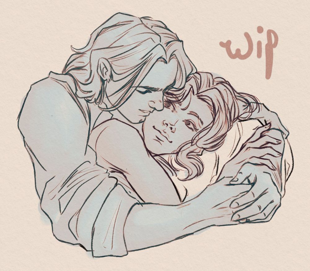 Rough illustration of a couple embrancing 