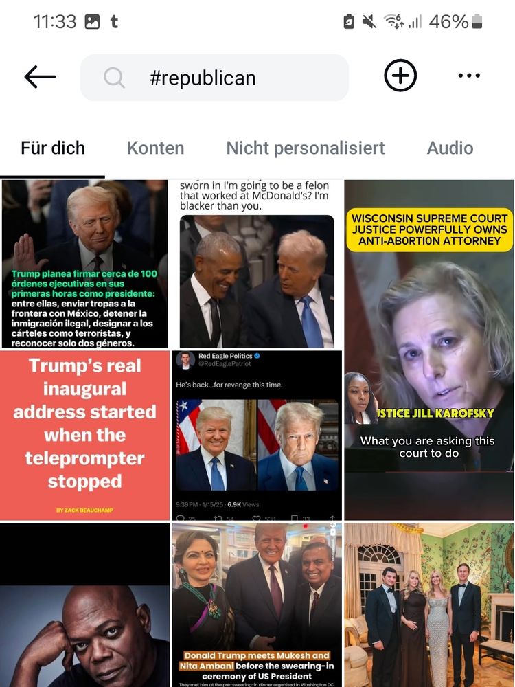 Search results for #republican on instagram: various search results, no message that content has been hidden.