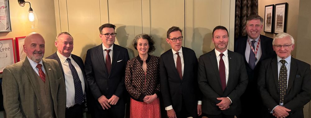 Chair of the All Party Parliamentary Group Sarah Champion MP (centre) along with vice-chairs and senior politicians of Jersey, Guernsey and Sark. 