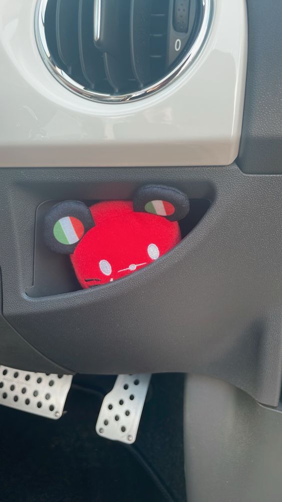 トポフィアットのぬいぐるみ
ステアリング右下の小物入れが住処です