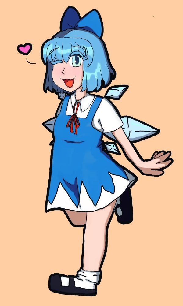 cirno from touhou project in a cute pose and a wink with a heart from touhou project