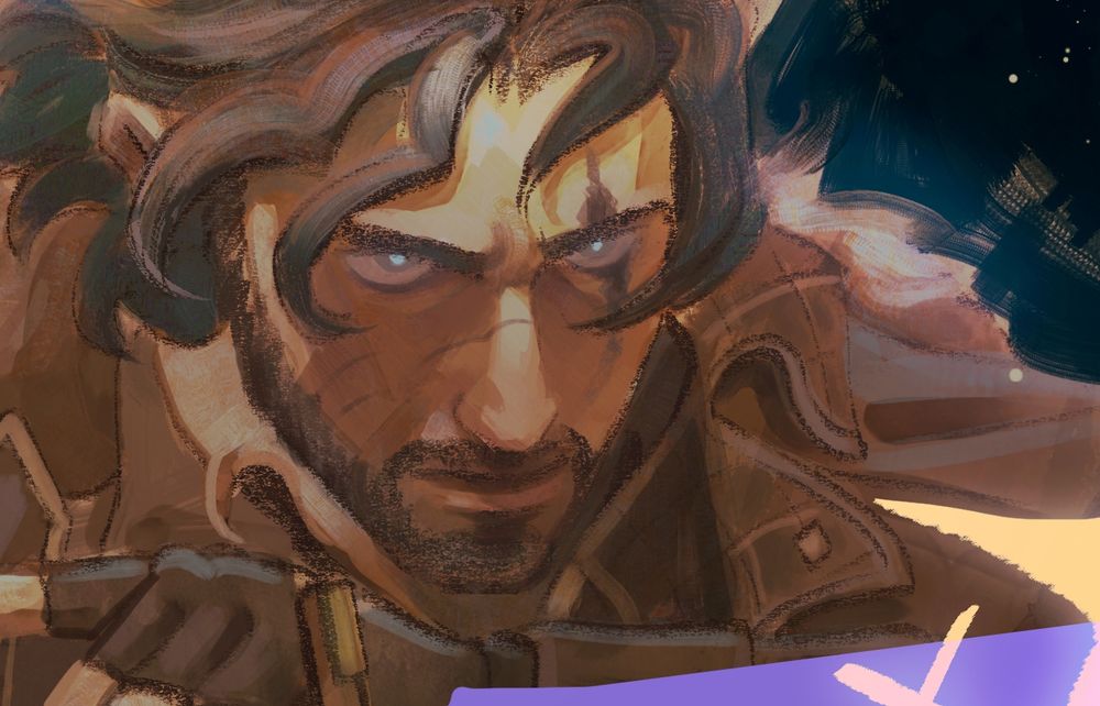 A closeup of the previous image, depicting the character's face.
