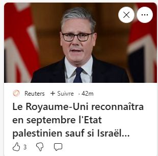 reconnaissanc Palestine par UK sauf si Israël...
