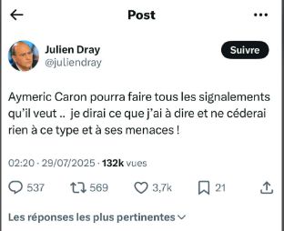 Julien Dray sur fascismX qui gueule comme un goret après Aymeric caron