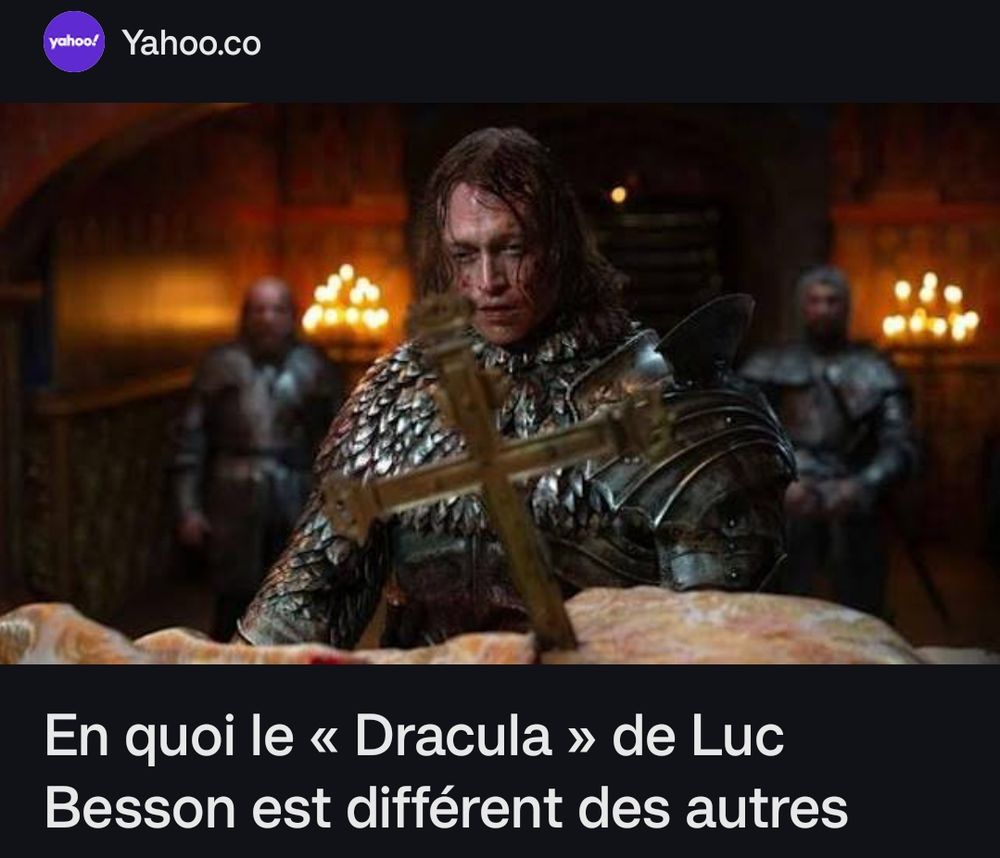 Screen d'un article Yahoo titré : En quoi le "Dracula" de Luc Besson est différent des autres