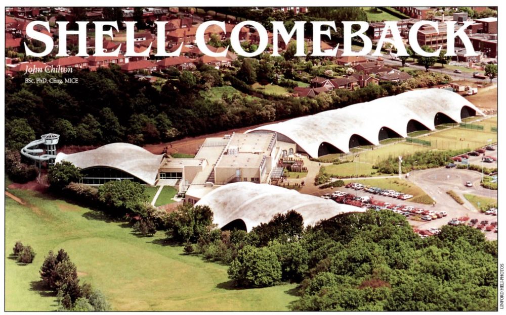 Aerial view c 1988 from 20thC Soc article
3 no pillow shell structures of various module repeats linked by very dull, generic traditional structure (hotel)