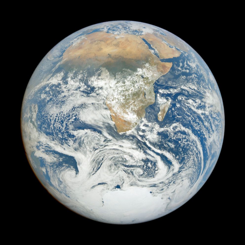 La Terre, vue depuis l'axe Soleil - Terre, au solstice d'hiver.