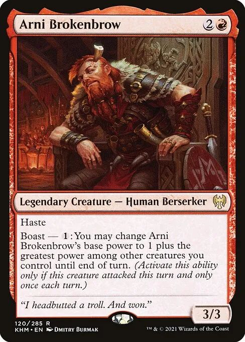 This is a picture of the magic card, Arni Brokenbrow.