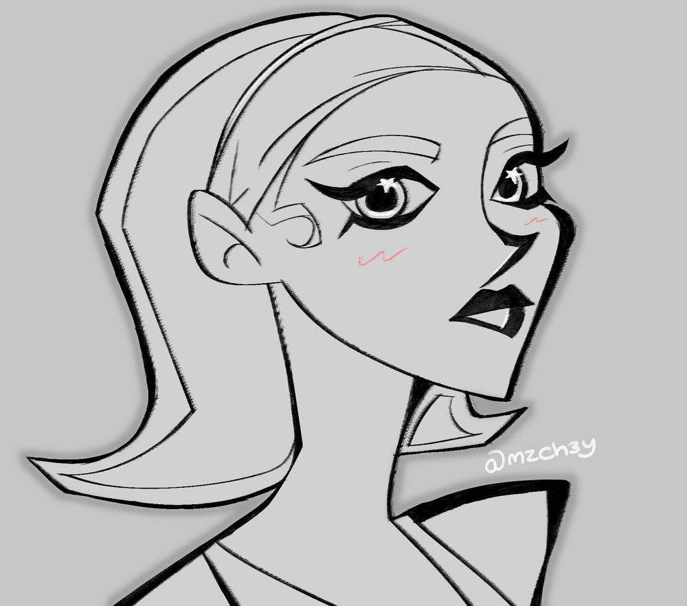 grey scale portrait of a woman with shoulder length hair and large eyelashes/mascara with one shoulder elevated looking directly at viewer