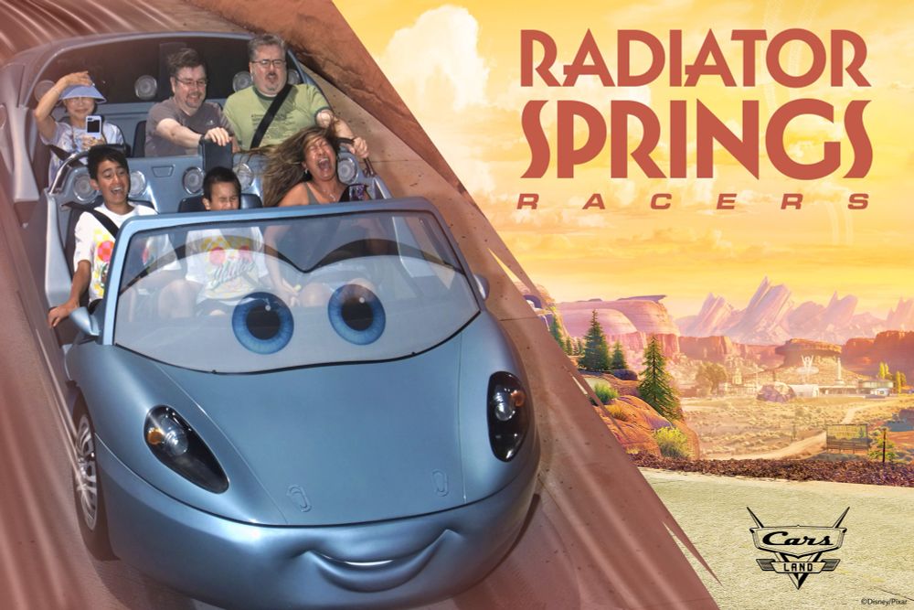 Two gentleman who don’t seem to be enjoying Radiator Springs Racers in this photo, but we actually did.  The woman in front of me (“driving” the car) was screaming.  