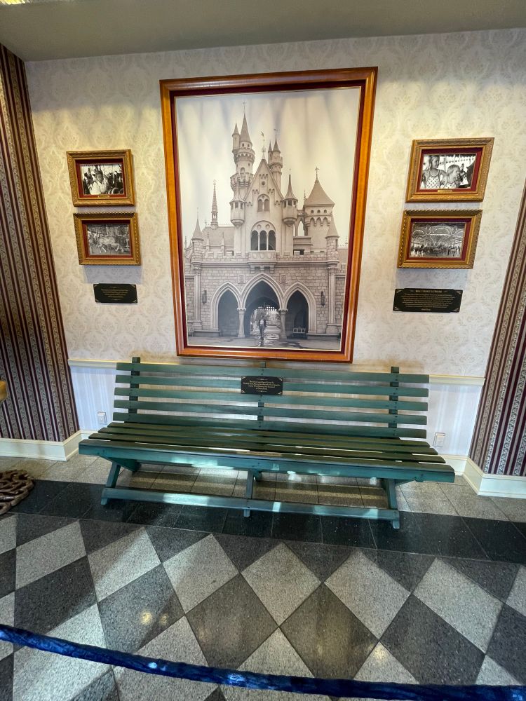The original park bench Walt Disney references when he talks about dreaming up the idea for Disneyland as a place parents could enjoy with their children.  